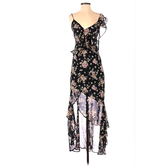 NWT LULUS Harmonia Black Floral Print High-Low Maxi Dress SIZE XS - Picture 4 of 6